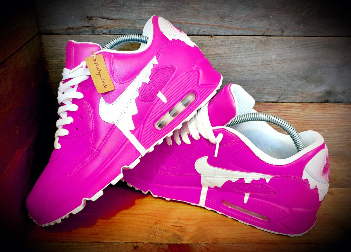 Custom Painted Air Max 90/Sneakers/Shoes/Kicks/Premium/Personalised/Classic Drip-Neon Pink