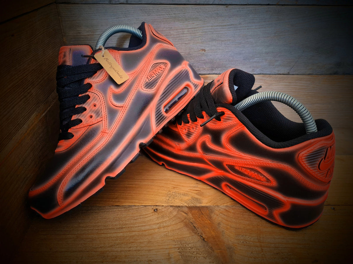 Custom Painted Air Max 90/Sneakers/Shoes/Kicks/Premium/Personalised/Neon Orange Cartoon