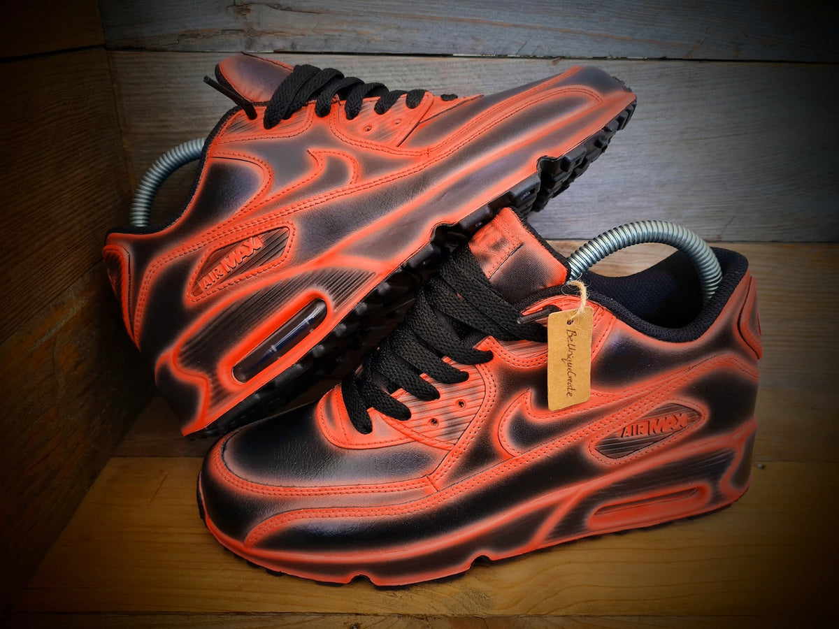 Custom Painted Air Max 90/Sneakers/Shoes/Kicks/Premium/Personalised/Neon Orange Cartoon