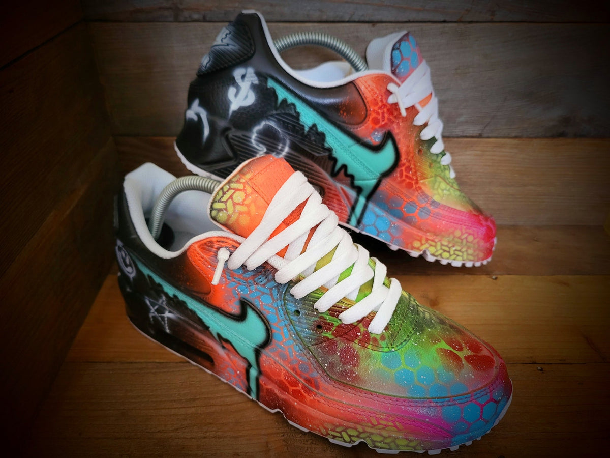 Custom Painted Air Max 90/Sneakers/Shoes/Kicks/Premium/Personalised/Graffiti Drip-Orange