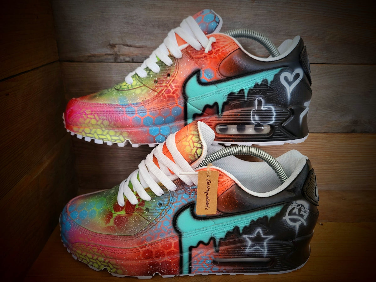 Custom Painted Air Max 90/Sneakers/Shoes/Kicks/Premium/Personalised/Graffiti Drip-Orange