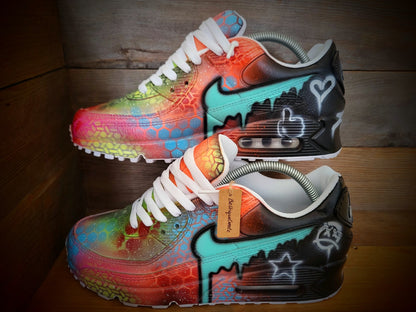 Custom Painted Air Max 90/Sneakers/Shoes/Kicks/Premium/Personalised/Graffiti Drip-Orange