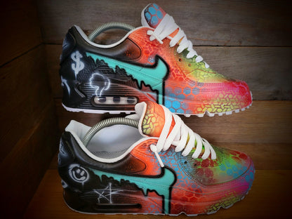 Custom Painted Air Max 90/Sneakers/Shoes/Kicks/Premium/Personalised/Graffiti Drip-Orange