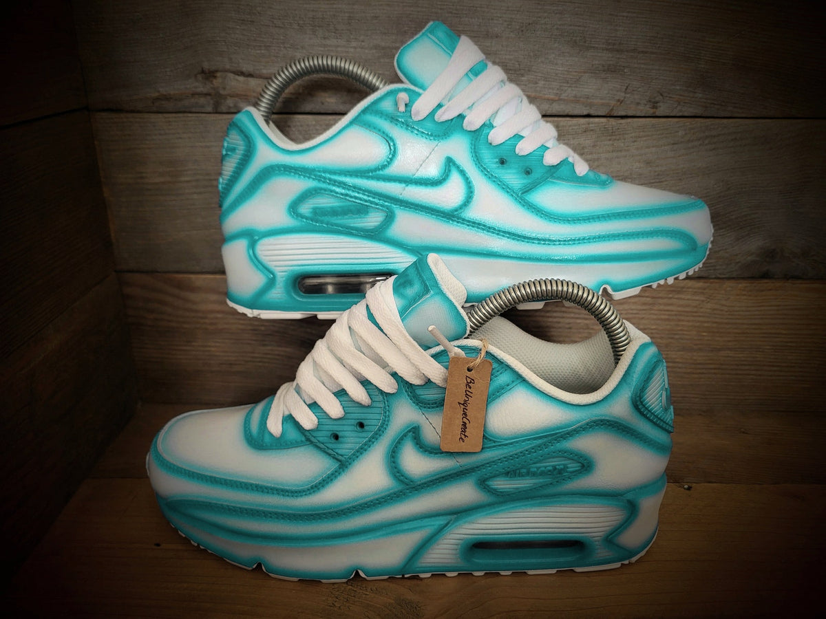 Custom Painted Air Max 90/Sneakers/Shoes/Kicks/Premium/Personalised/Turquoise Cartoon