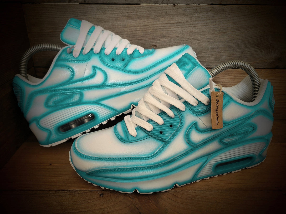 Custom Painted Air Max 90/Sneakers/Shoes/Kicks/Premium/Personalised/Turquoise Cartoon