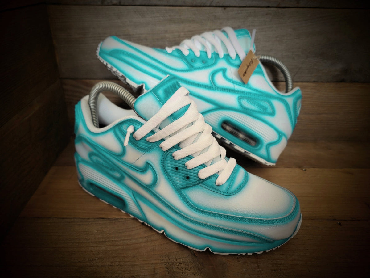 Custom Painted Air Max 90/Sneakers/Shoes/Kicks/Premium/Personalised/Turquoise Cartoon
