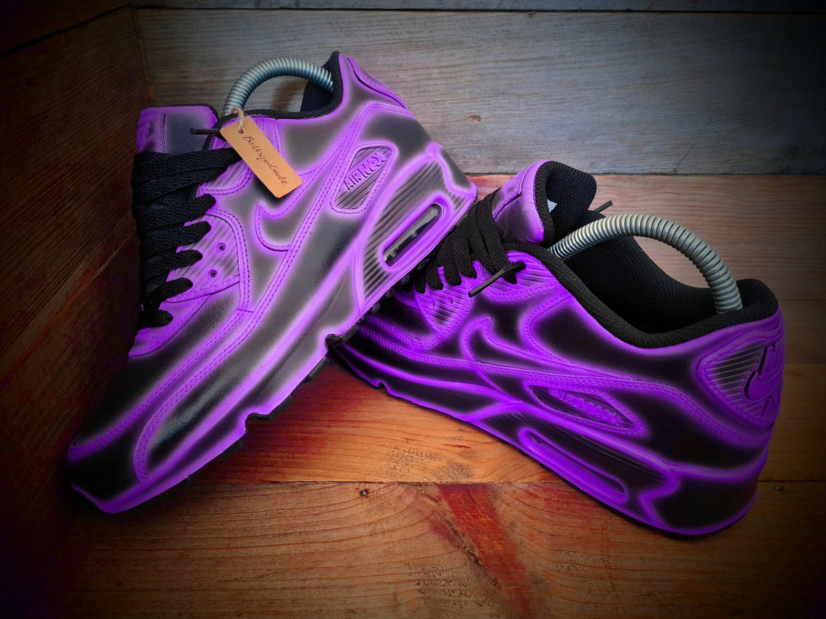 Custom Painted Air Max 90/Sneakers/Shoes/Kicks/Premium/Personalised/Neon Purple Cartoon