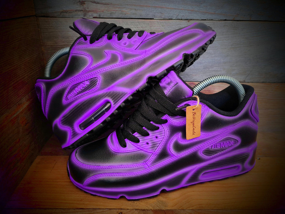 Custom Painted Air Max 90/Sneakers/Shoes/Kicks/Premium/Personalised/Neon Purple Cartoon