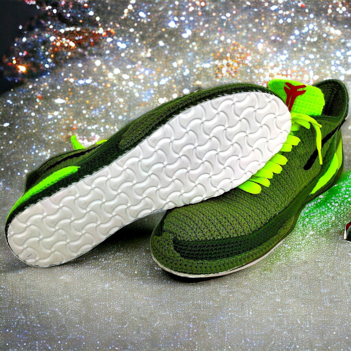 Kobe Green Christmas Sneakers - Custom Mamba Style Retro Basketball Shoes - Holiday Gift for Sneakerheads - Urban 24 Outfit - Plush Sneakers