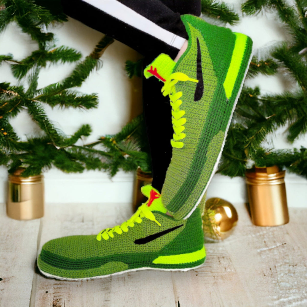 Kobe Green Christmas Sneakers - Custom Mamba Style Retro Basketball Shoes - Holiday Gift for Sneakerheads - Urban 24 Outfit - Plush Sneakers