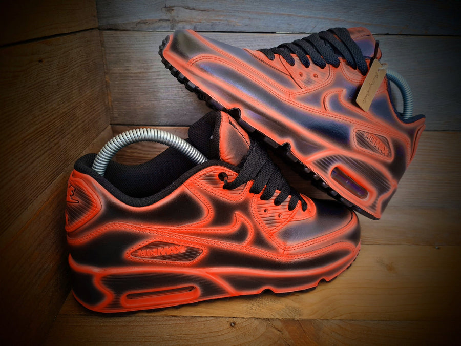 Custom Painted Air Max 90/Sneakers/Shoes/Kicks/Premium/Personalised/Neon Orange Cartoon