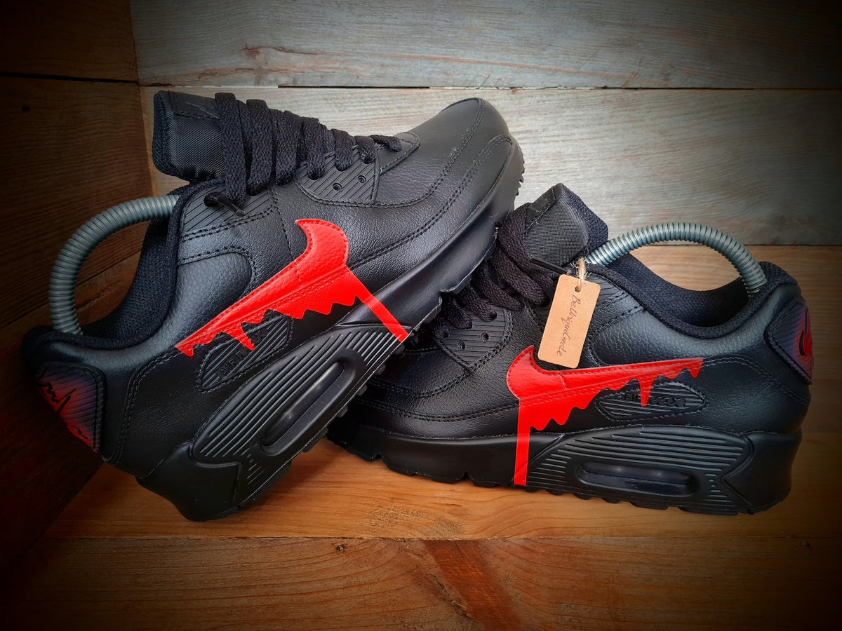 Custom Painted Air Max 90/Sneakers/Shoes/Kicks/Premium/Personalised/Red Drip
