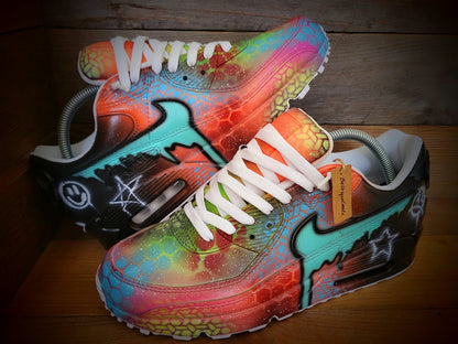 Custom Painted Air Max 90/Sneakers/Shoes/Kicks/Premium/Personalised/Graffiti Drip-Orange