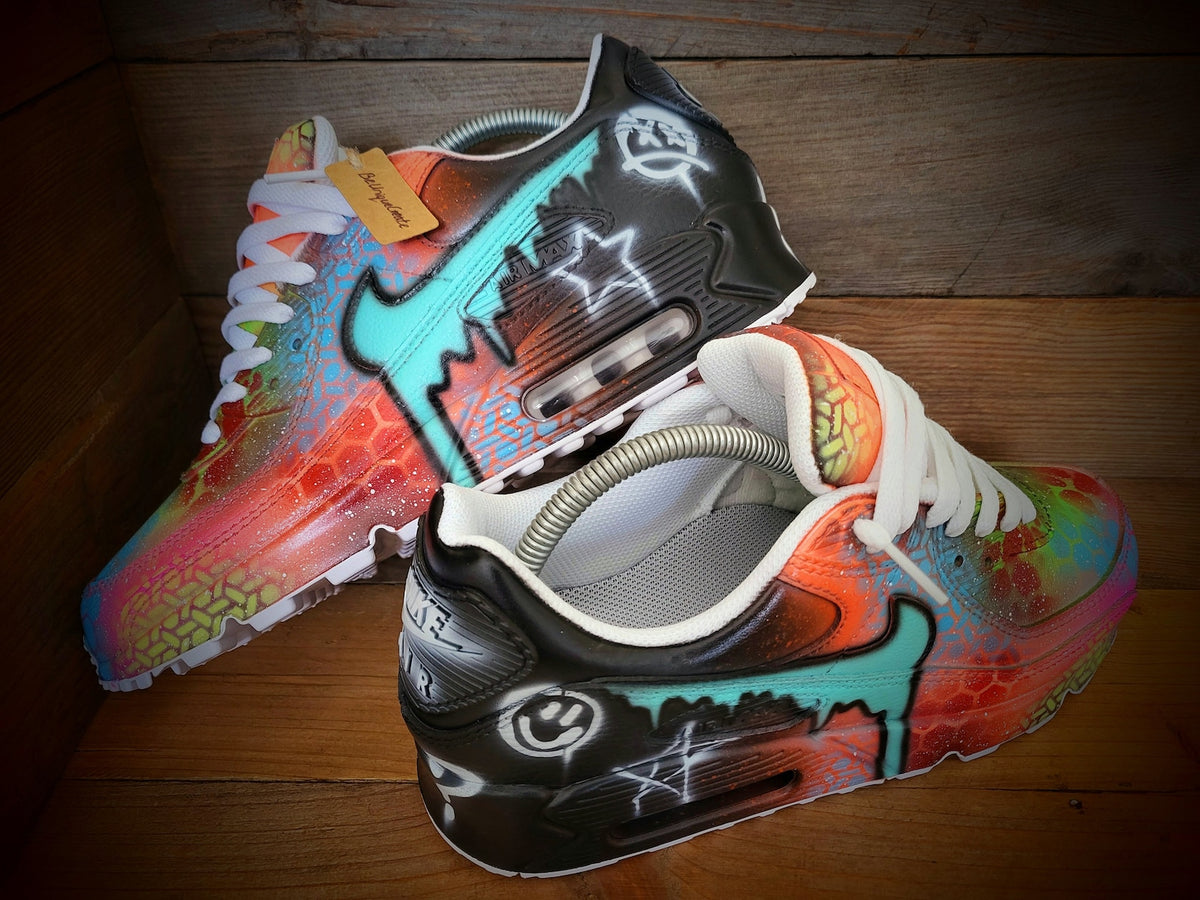 Custom Painted Air Max 90/Sneakers/Shoes/Kicks/Premium/Personalised/Graffiti Drip-Orange