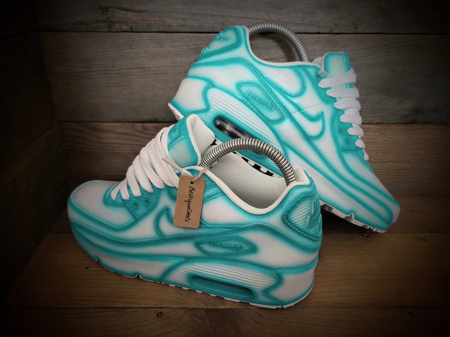 Custom Painted Air Max 90/Sneakers/Shoes/Kicks/Premium/Personalised/Turquoise Cartoon