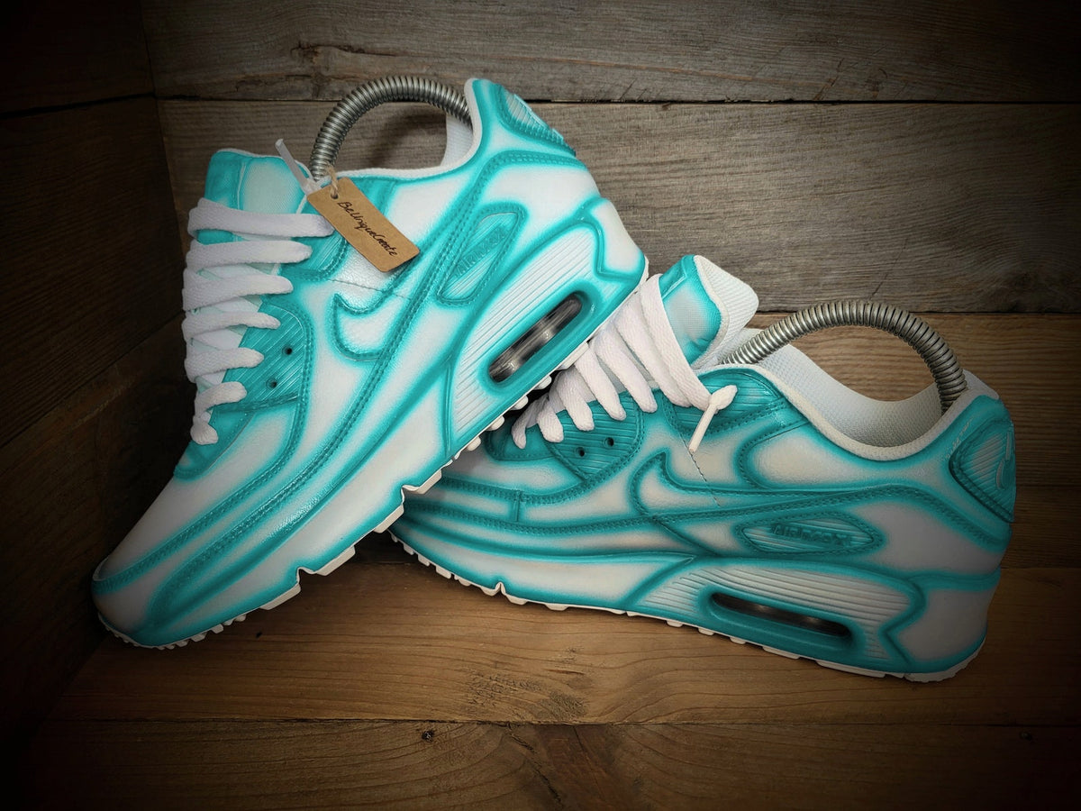 Custom Painted Air Max 90/Sneakers/Shoes/Kicks/Premium/Personalised/Turquoise Cartoon