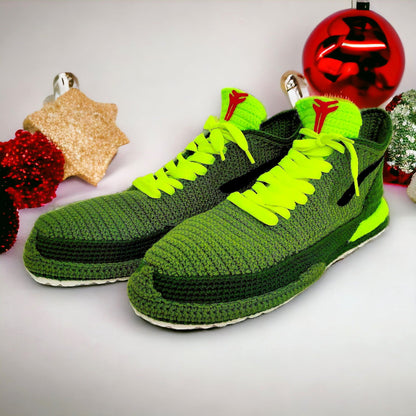 Kobe Green Christmas Sneakers - Custom Mamba Style Retro Basketball Shoes - Holiday Gift for Sneakerheads - Urban 24 Outfit - Plush Sneakers