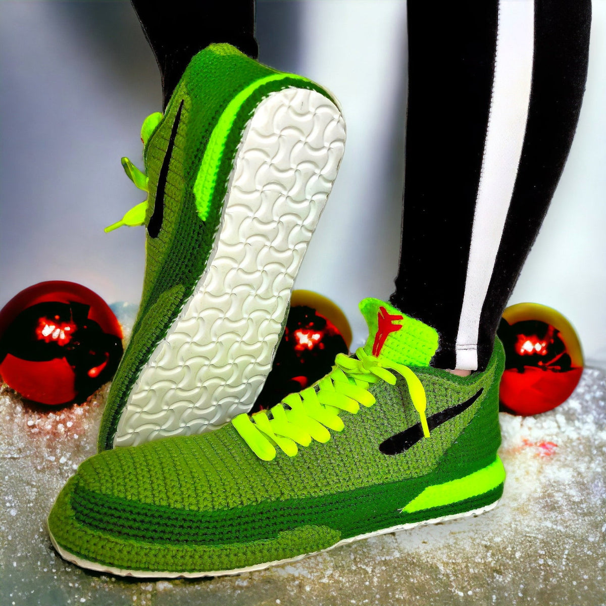 Kobe Green Christmas Sneakers - Custom Mamba Style Retro Basketball Shoes - Holiday Gift for Sneakerheads - Urban 24 Outfit - Plush Sneakers