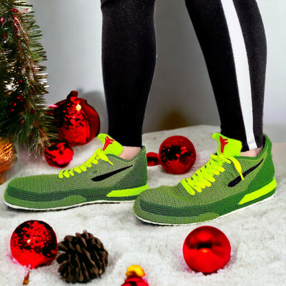 Kobe Green Christmas Sneakers - Custom Mamba Style Retro Basketball Shoes - Holiday Gift for Sneakerheads - Urban 24 Outfit - Plush Sneakers