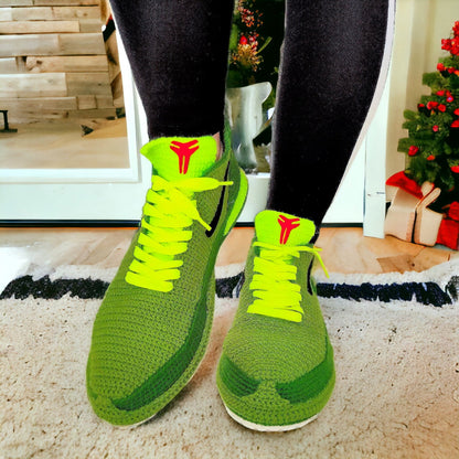 Kobe Green Christmas Sneakers - Custom Mamba Style Retro Basketball Shoes - Holiday Gift for Sneakerheads - Urban 24 Outfit - Plush Sneakers