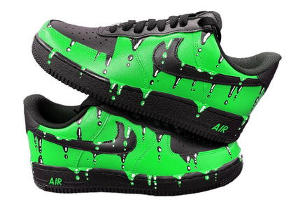 Customized AIR FORCE 1 Green Fluo Drops Sneakers | Handpainted and Airbrushed | Custom Shoes Airbrush Art