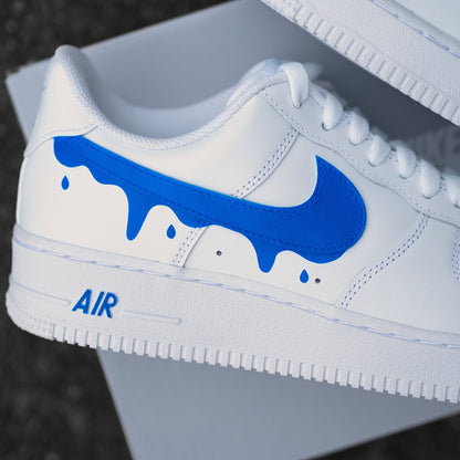 Custom Nike Air Force 1 Blue Drip - Custom Sneaker Blue Drip - Blue Swoosh - Hand-painted Shoes - Custom Sneaker AF1