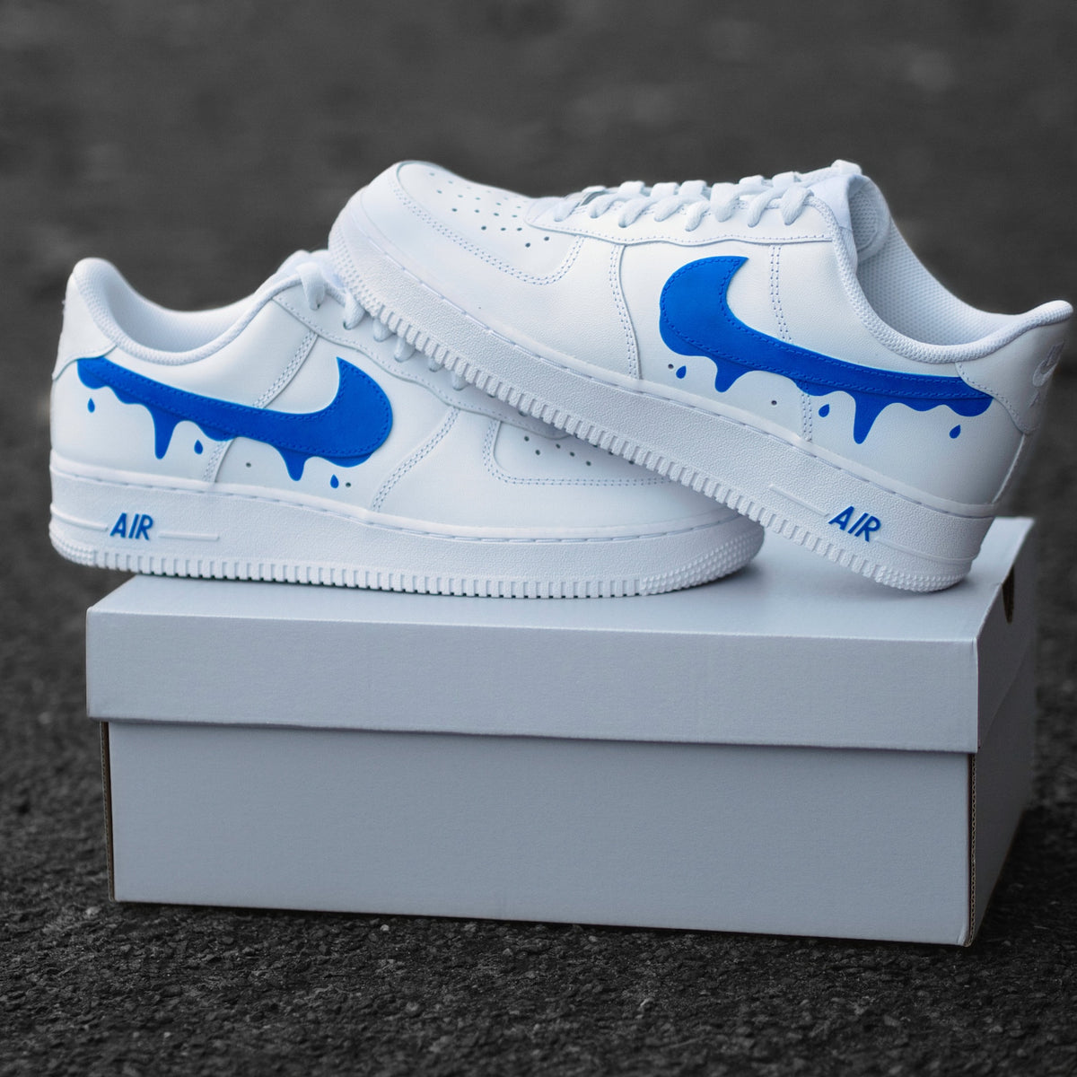 Custom Nike Air Force 1 Blue Drip - Custom Sneaker Blue Drip - Blue Swoosh - Hand-painted Shoes - Custom Sneaker AF1