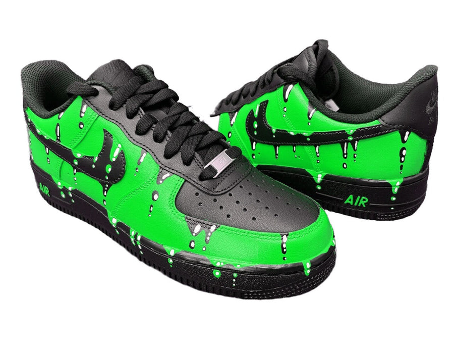 Customized AIR FORCE 1 Green Fluo Drops Sneakers | Handpainted and Airbrushed | Custom Shoes Airbrush Art