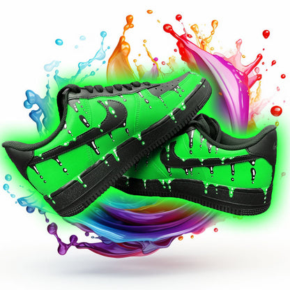 Customized AIR FORCE 1 Green Fluo Drops Sneakers | Handpainted and Airbrushed | Custom Shoes Airbrush Art