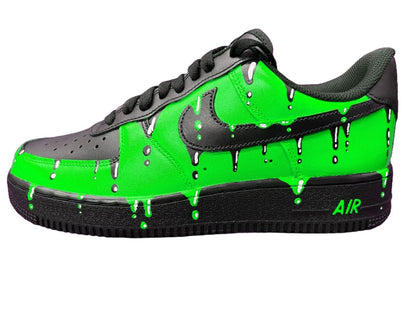 Customized AIR FORCE 1 Green Fluo Drops Sneakers | Handpainted and Airbrushed | Custom Shoes Airbrush Art