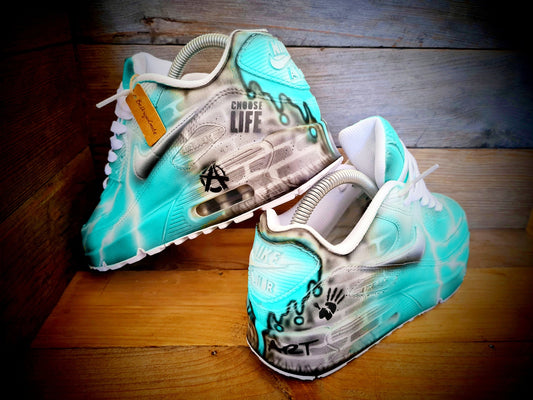 Custom Painted Air Max 90/Sneakers/Shoes/Kicks/Premium/Personalised/Aqua Brick Art