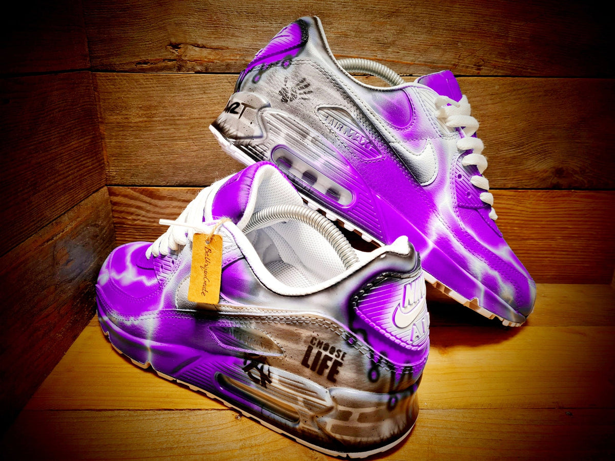 Custom Painted Air Max 90/Sneakers/Shoes/Kicks/Premium/Personalised/Purple Brick Art