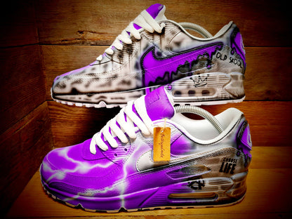 Custom Painted Air Max 90/Sneakers/Shoes/Kicks/Premium/Personalised/Purple Brick Art