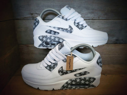 Custom Painted Air Max 90/Sneakers/Shoes/Kicks/Premium/Personalised/Grey Stars