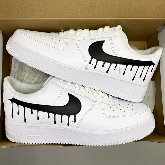 Nike air force 1, Black Drip Swoosh, Custom Sneakers, Men's Shoes, Boys, Girls, Women's, Halloween Gift, Birthday, Anniversary