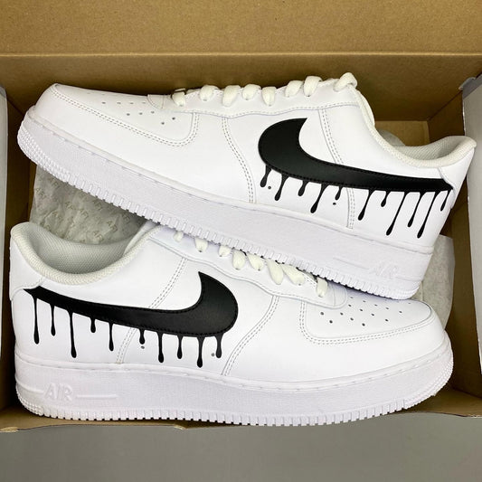 Nike air force 1, Black Drip Swoosh, Custom Sneakers, Men's Shoes, Boys, Girls, Women's, Halloween Gift, Birthday, Anniversary