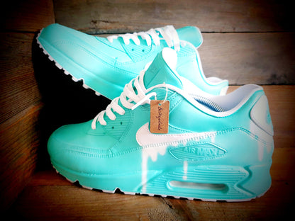 Custom Painted Air Max 90/Sneakers/Shoes/Kicks/Premium/Personalised/Classic Drip-Aqua