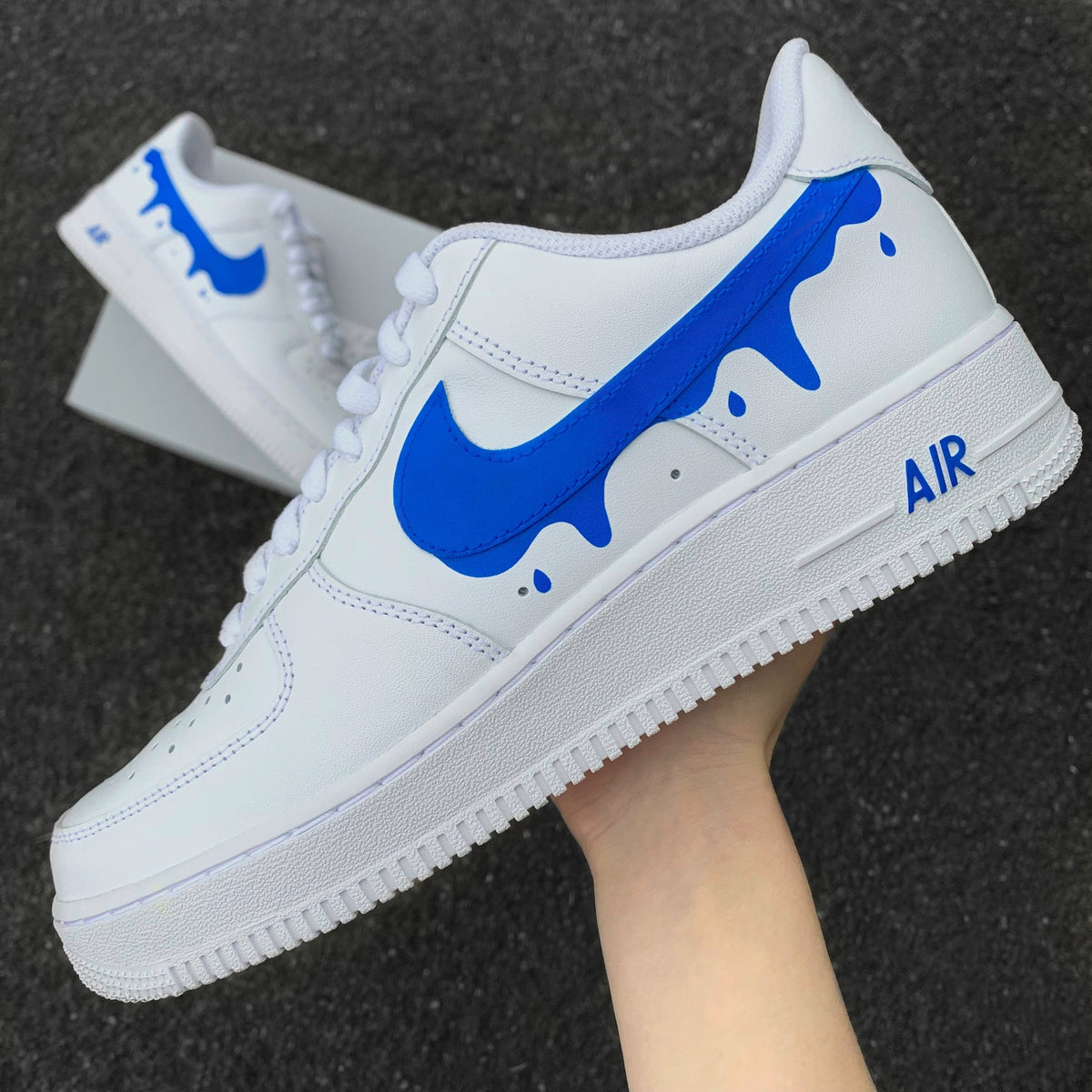 Custom Nike Air Force 1 Blue Drip - Custom Sneaker Blue Drip - Blue Swoosh - Hand-painted Shoes - Custom Sneaker AF1