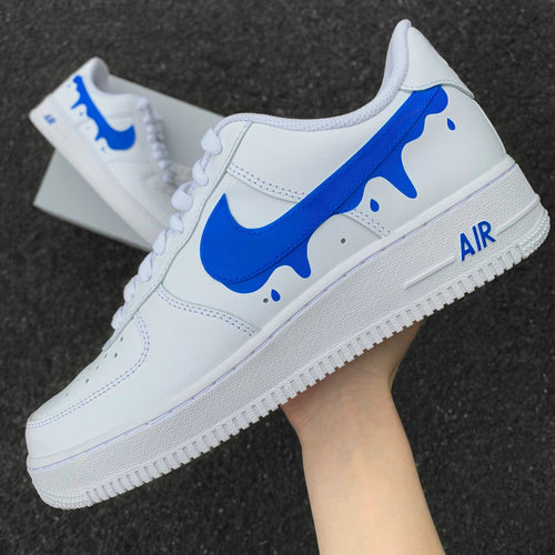 Custom Nike Air Force 1 Blue Drip - Custom Sneaker Blue Drip - Blue Swoosh - Hand-painted Shoes - Custom Sneaker AF1