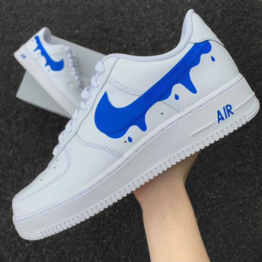 Custom Nike Air Force 1 Blue Drip - Custom Sneaker Blue Drip - Blue Swoosh - Hand-painted Shoes - Custom Sneaker AF1