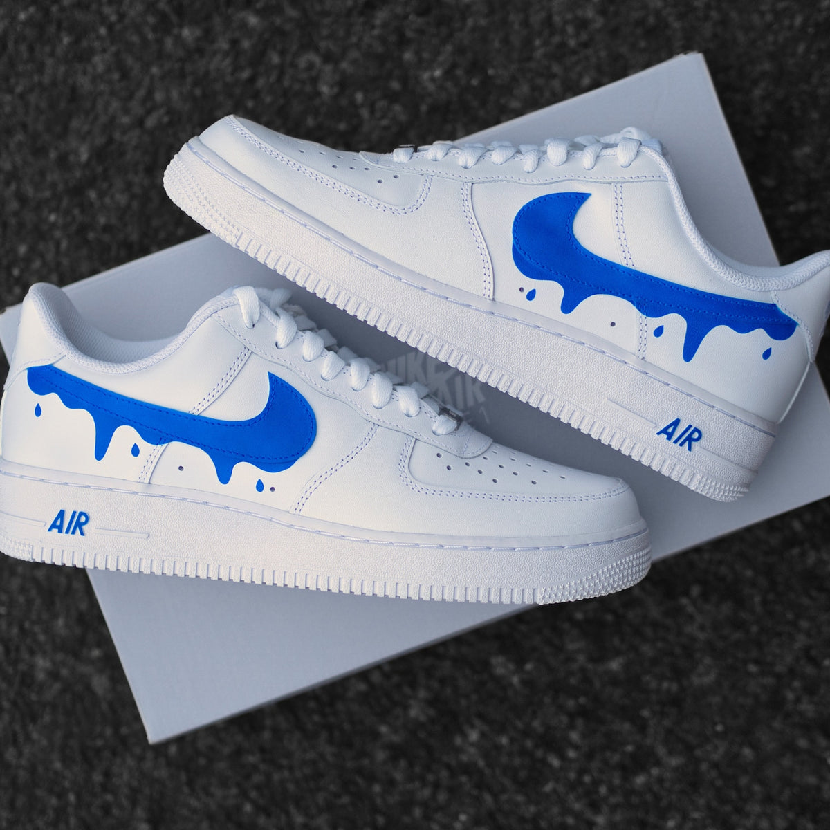 Custom Nike Air Force 1 Blue Drip - Custom Sneaker Blue Drip - Blue Swoosh - Hand-painted Shoes - Custom Sneaker AF1