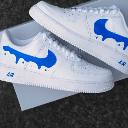 Custom Nike Air Force 1 Blue Drip - Custom Sneaker Blue Drip - Blue Swoosh - Hand-painted Shoes - Custom Sneaker AF1