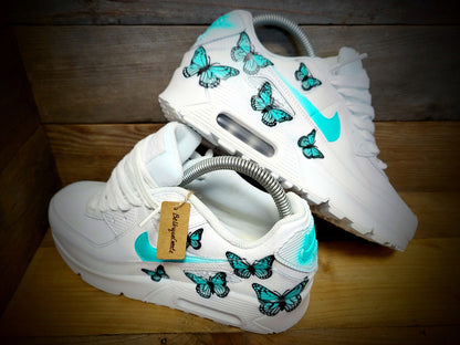 Custom Painted Air Max 90/Sneakers/Shoes/Kicks/Premium/Personalised/Aqua Butterfly