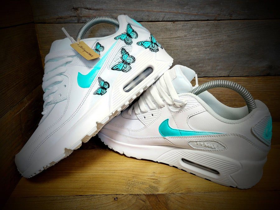 Custom Painted Air Max 90/Sneakers/Shoes/Kicks/Premium/Personalised/Aqua Butterfly