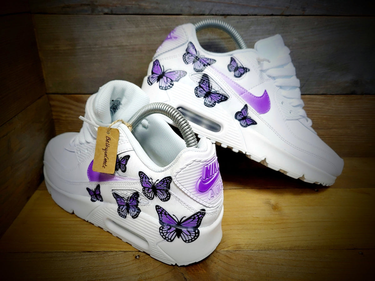 Custom Painted Air Max 90/Sneakers/Shoes/Kicks/Premium/Personalised/Purple Butterfly