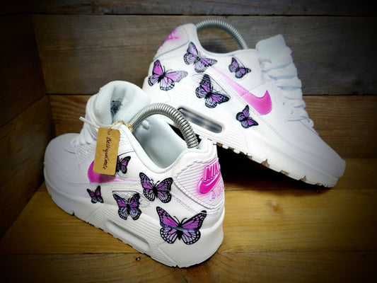 Custom Painted Air Max 90/Sneakers/Shoes/Kicks/Premium/Personalised/Pink Butterfly