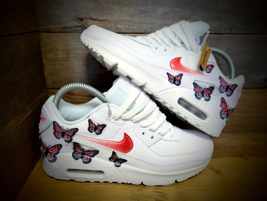 Custom Painted Air Max 90/Sneakers/Shoes/Kicks/Premium/Personalised/Red Butterfly