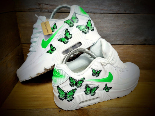 Custom Painted Air Max 90/Sneakers/Shoes/Kicks/Premium/Personalised/Green Butterfly