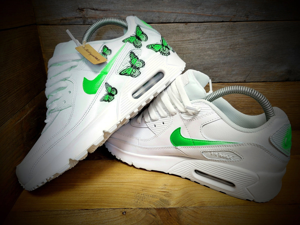 Custom Painted Air Max 90/Sneakers/Shoes/Kicks/Premium/Personalised/Green Butterfly
