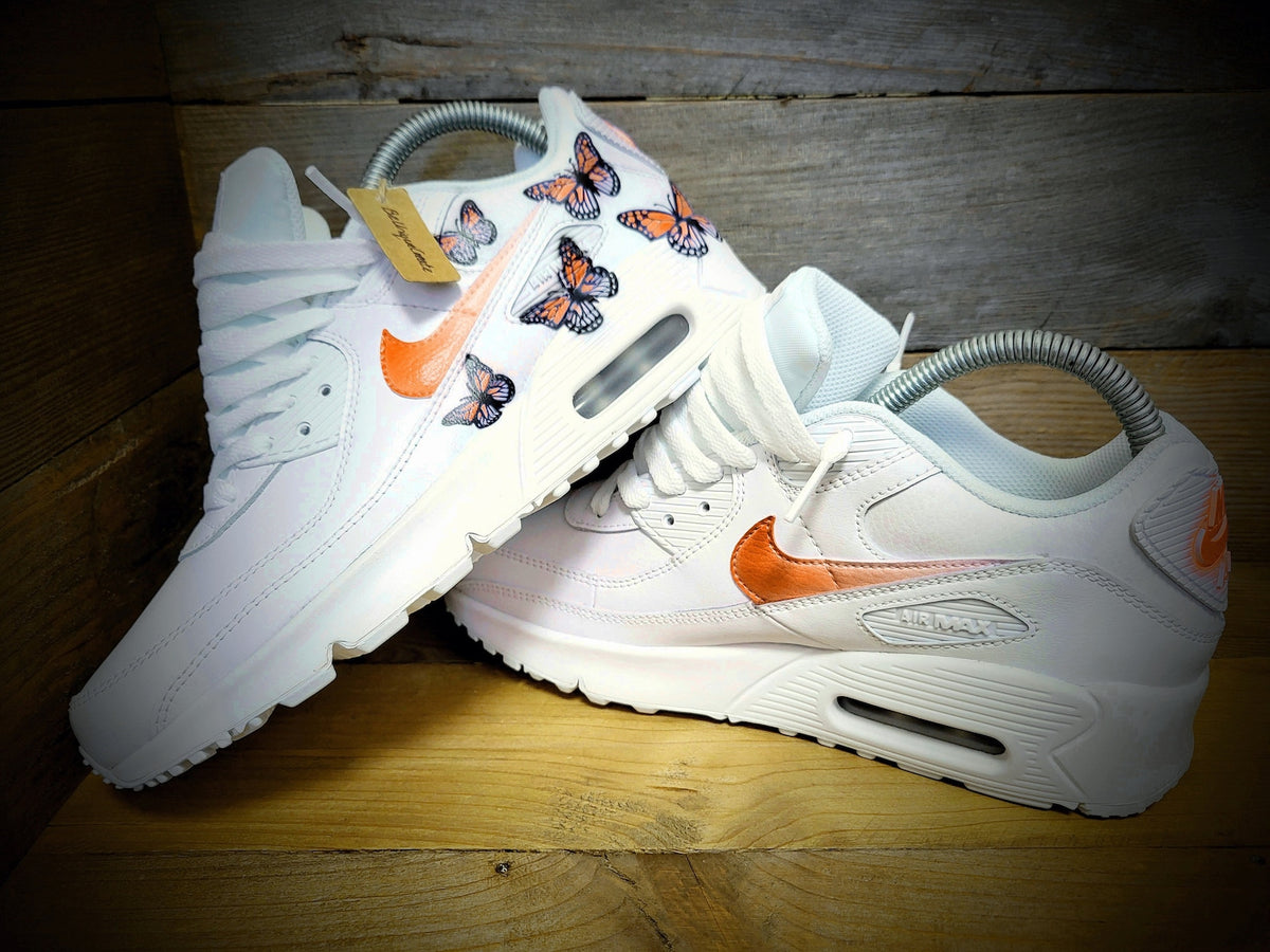 Custom Painted Air Max 90/Sneakers/Shoes/Kicks/Premium/Personalised/Orange Butterfly